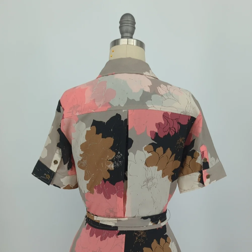 Banana Republic Coral Pink & Black Floral Maxi Shirt Dress - Picture 4 of 9